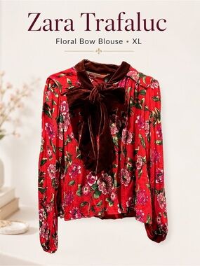Zara Trafaluc Collection Floral Bow Blouse